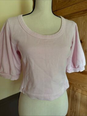 aerie Light Pink Scoop Neck Puff Sleeve Crop Top